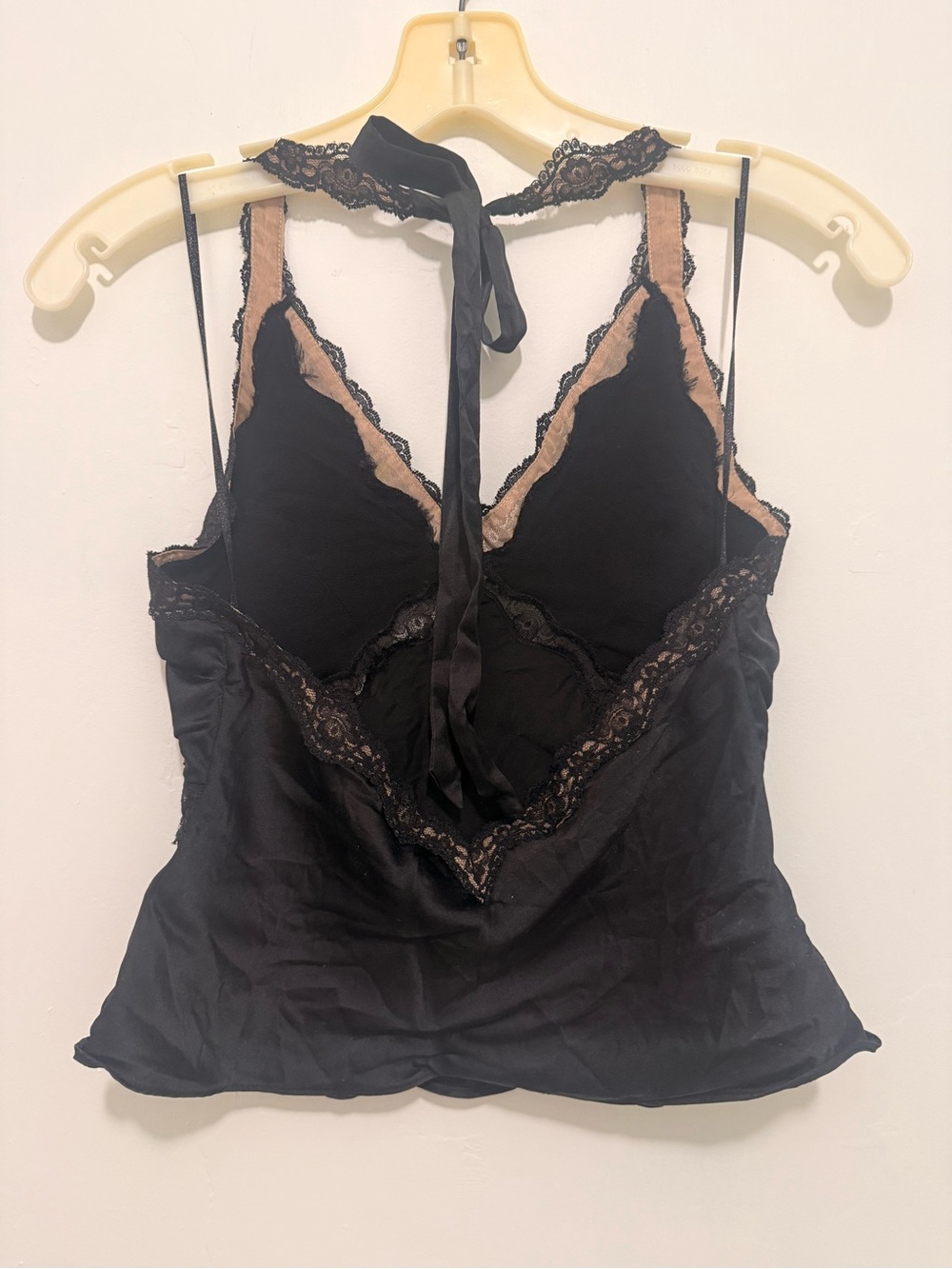 Reformation S Black Silk Lace-Trim Silk Halter Cami - luxury, chic, date night - Picture 2 of 4